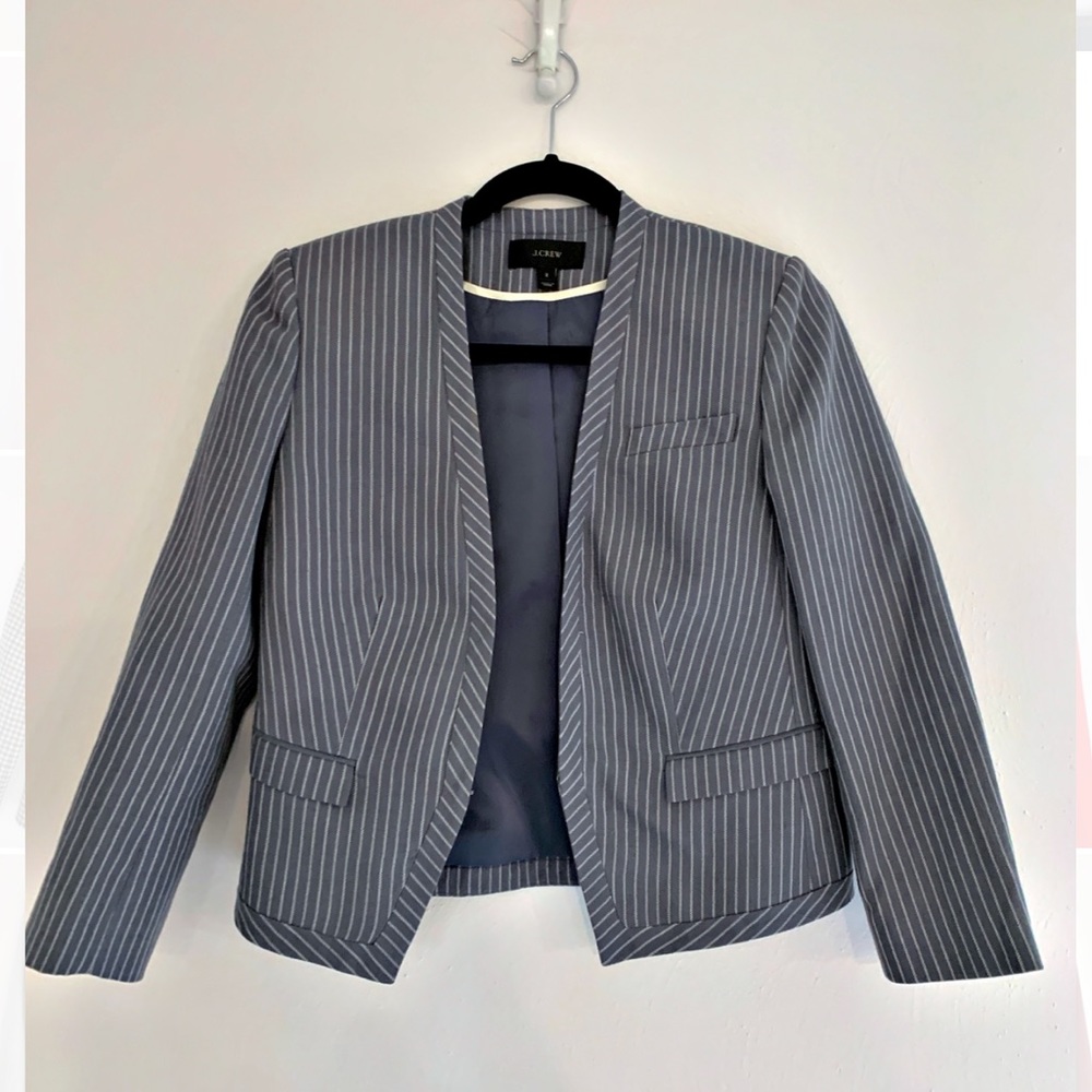 J. Crew Grey and White Striped Blazer